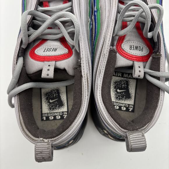 Size 8.5 - Nike Men\'s Air Max 97 QS #C15012 Grey, Blue & Green, paint scuff heel main image 14